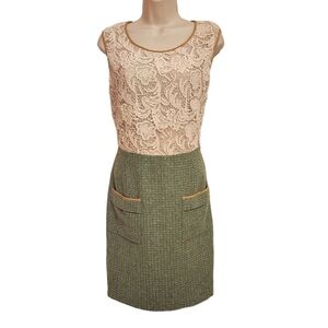 Aryn K Cream and Green Lace Dress